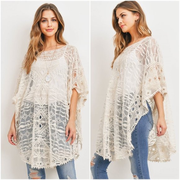 #62 Ivory Embroidered Poncho - Picture 3 of 11